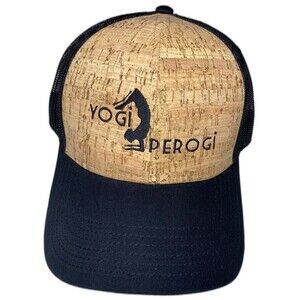 Otto Cap 83-1212 Black Cork Yogi Perogi Yoga Trucker Hat Adjustable Mesh Back